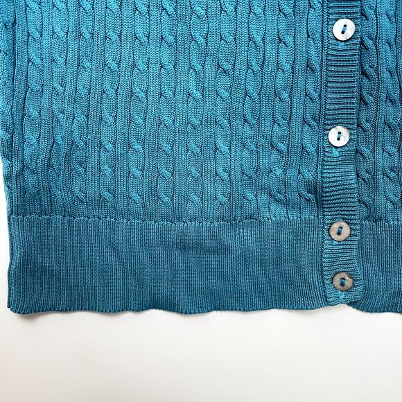 Vintage 90s Tail XL Teal Silk Cable-Knit Sweater Vest V-Neck Mother of Pearl - Picture 5 of 10